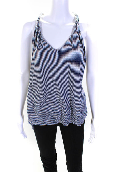 Burning Torch Womens Cotton Striped V-Neck Pullover Tank Top Blue Size XS