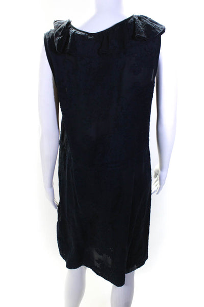 Tory Burch Womens Silk Blend Floral Print Ruffle Trim V-Neck Dress Navy Size 8