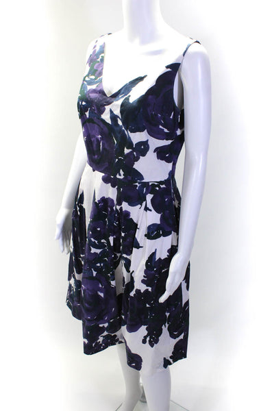 Piazza Sempione Womens Cotton Floral Print V-Neck Sleeveless Dress White Size 44