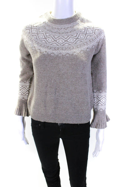 J Crew Women's Merino Wool Fair Isle Flared Sleeve Sweater Beige Size XXS