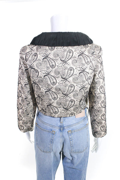 Nanette Lepore Women's Embroidered Button Front Short Jacket Ivory Black Size 4