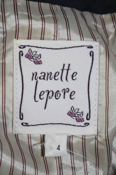 Nanette Lepore Women's Embroidered Button Front Short Jacket Ivory Black Size 4