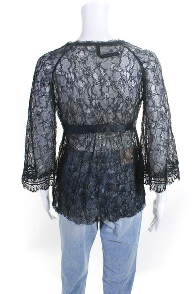 Poleci Women's Bell Sleeve Lace Cardigan Dark Blue Size 0