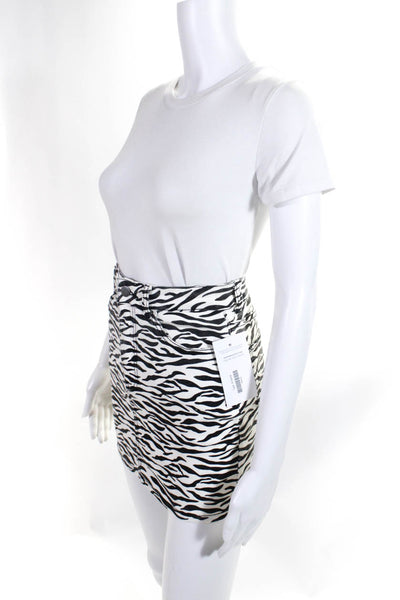 Superdown Women's Animal Print Denim Mini Skirt Black White Size S