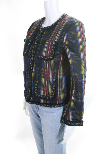 J Crew Womens Plaid Print Braided Trim Quilted Short Jacket Multicolor Size 6