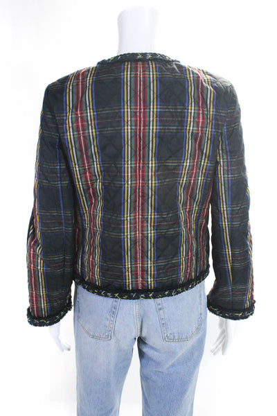 J Crew Womens Plaid Print Braided Trim Quilted Short Jacket Multicolor Size 6