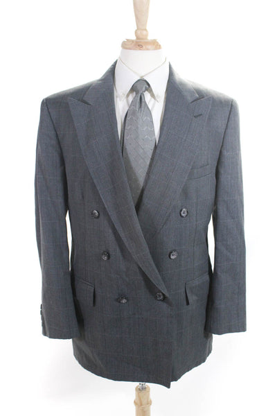 Evan Picone Mens Wool Check Print Double Breasted Blazer Jacket Gray Size 42R