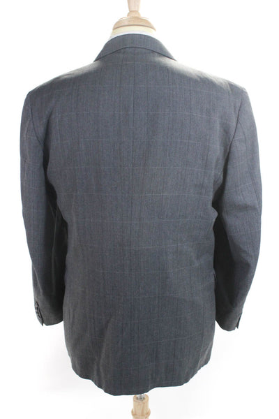 Evan Picone Mens Wool Check Print Double Breasted Blazer Jacket Gray Size 42R