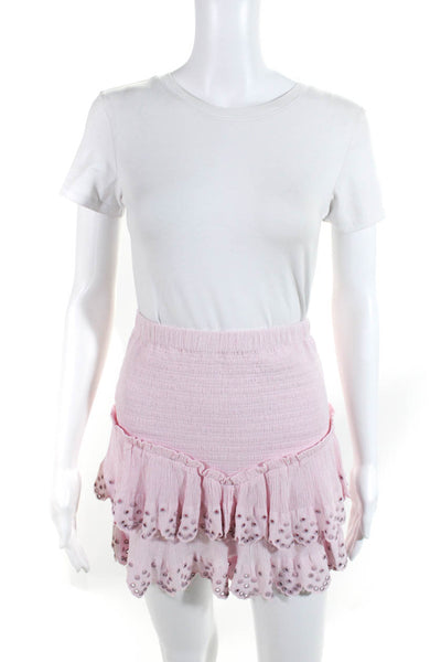 Isabel Marant Womens Cotton Smocked Grommet Tiered Landora Skirt Pink Size 36