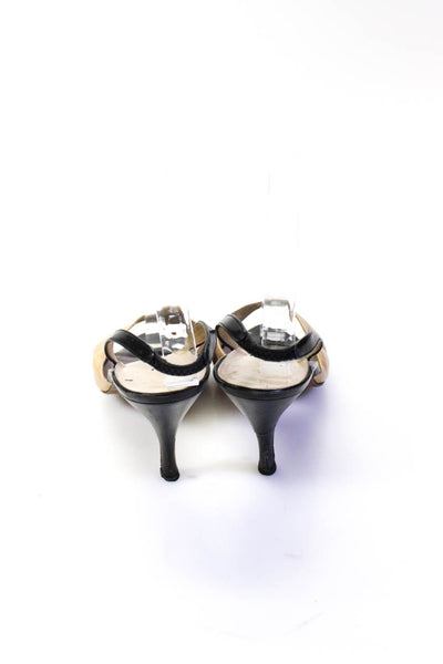 Chanel Womens Leather Open Toe Slip On Slingback Heels Black Size 39.5 9.5