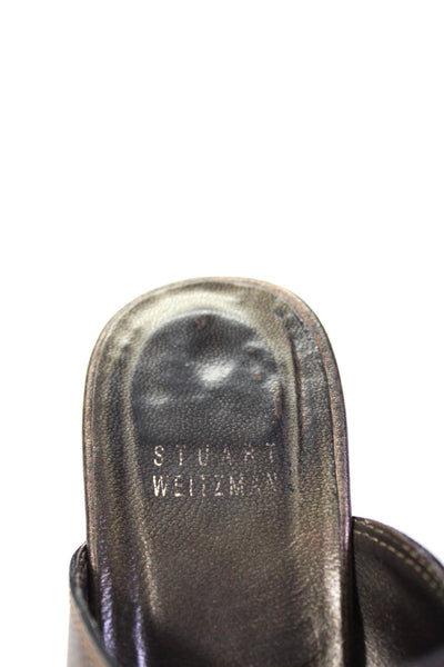 Stuart Weitzman Womens Metallic Leather Apron Toe Cone Heel Mules Brown Size 7M