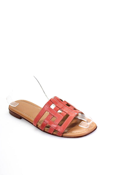 J. Mclaughlin Women's Leather Flat Sandals Beige Red Size 7.5