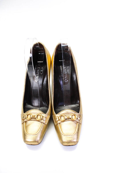 Valentino Garavani Womens Stiletto Square Toe Metallic Pumps Gold Leather 40.5