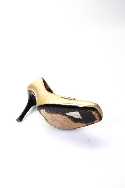 Valentino Garavani Womens Stiletto Square Toe Metallic Pumps Gold Leather 40.5