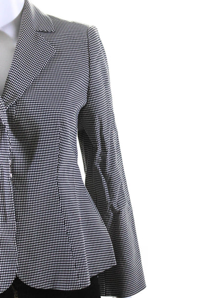 Giorgio Armani Womens Notched Lapel Argyle Blazer Jacket Black White Size IT 42