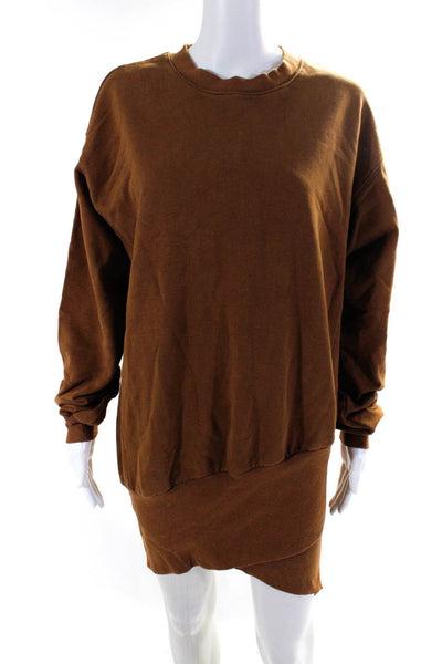 Retrofete Womens Long Sleeve Crew Neck Mini Sweatshirt Wiggle Dress Brown Small