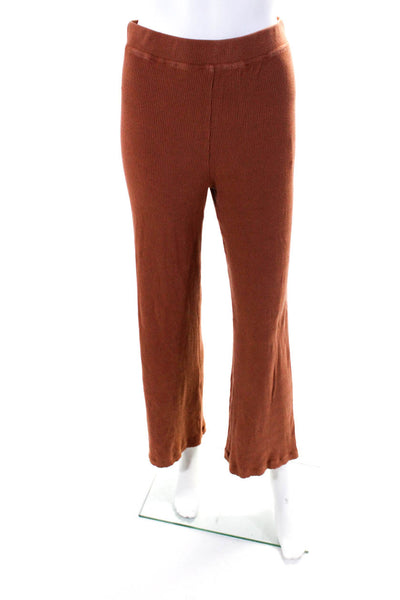 Naadam Womens Ribbed Knit Flared Hem Mid-Rise Pull On Pants Autumn Brown Size S