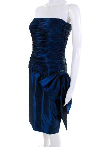 Reem Acra Womens Taffeta Ruched Strapless Drop Waist Cocktail Dress Blue Size 8