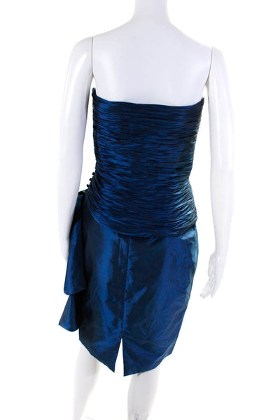 Reem Acra Womens Taffeta Ruched Strapless Drop Waist Cocktail Dress Blue Size 8