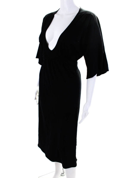 Velvet Womens Jersey Knit V-Neck Short Sleeve A-Line Tie Back Dress Black Size M