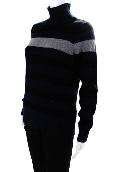 Michael Stars Womens Striped Turtleneck Sweater Blue Black Wool Size 1