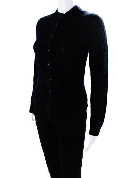 Claudie Pierlot Womens Cable Knit Cardigan Sweater Navy Blue Wool Size 1