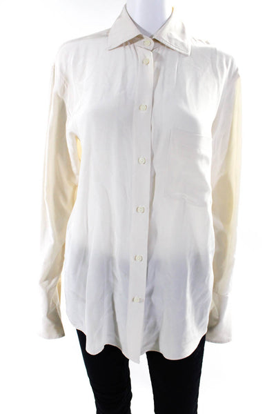 Chelsea Flower Womens Silk Button Down Long Sleeves Bloue White Size Small