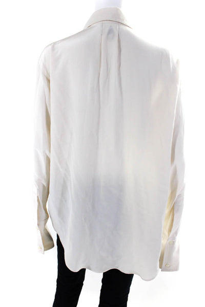 Chelsea Flower Womens Silk Button Down Long Sleeves Bloue White Size Small