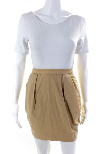 Donna Karan New York Womens Pleated Front Mini Skirt Beige Wool Size 2