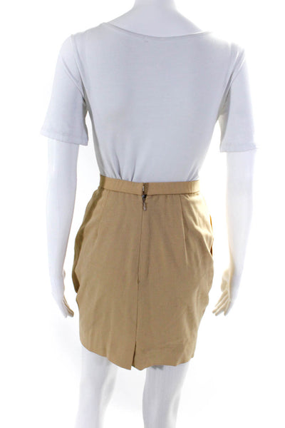 Donna Karan New York Womens Pleated Front Mini Skirt Beige Wool Size 2