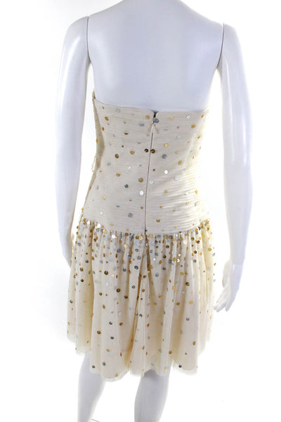 BCBGMAXAZRIA Women's Strapless Embellished Tulle Mid Length Dress Beige Size 4
