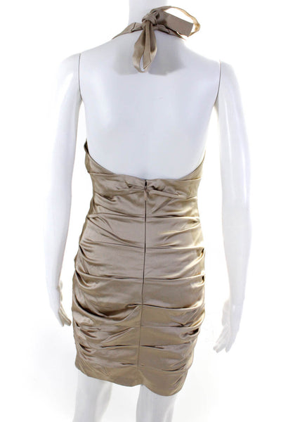 BCBGMAXAZRIA Women's Ruched Halter Neck Mini Dress Beige Size 4