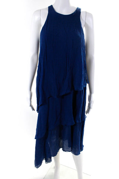 BCBGMAXAZRIA Women's Sleeveless Tiered Silk Midi Dress Blue Size 2