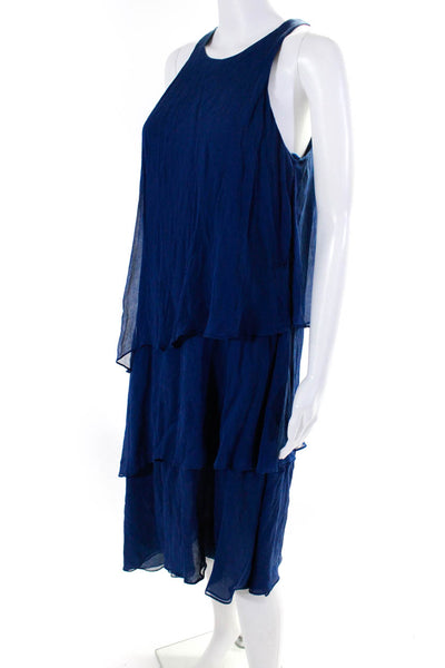 BCBGMAXAZRIA Women's Sleeveless Tiered Silk Midi Dress Blue Size 2