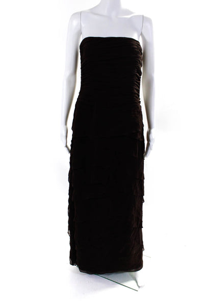 Kay Unger Women's Strapless Tiered Silk Long Gown Brown Size 6