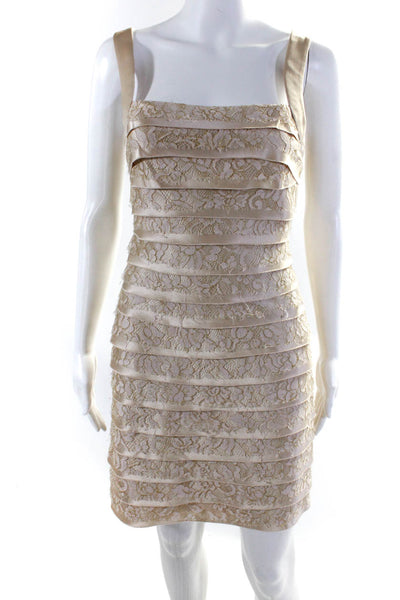BCBGMAXAZRIA Women's Sleeveless Open Back Tiered Lace Mini Dress Beige Size 4