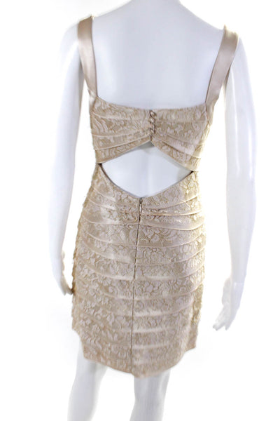 BCBGMAXAZRIA Women's Sleeveless Open Back Tiered Lace Mini Dress Beige Size 4