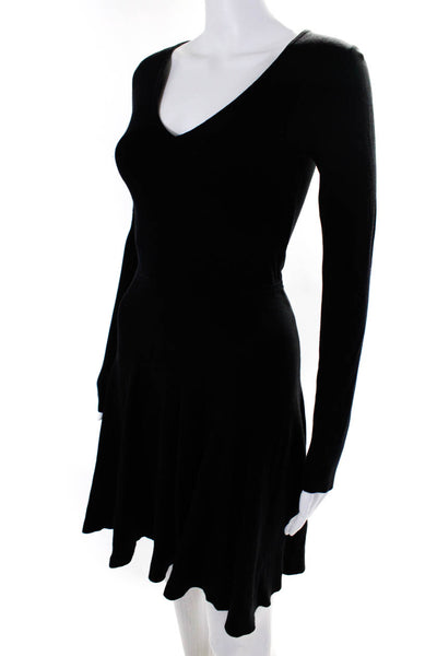 BCBGMAXAZRIA Women's Long Sleeve V Neck Silk Blend Mini Dress Black Size XS