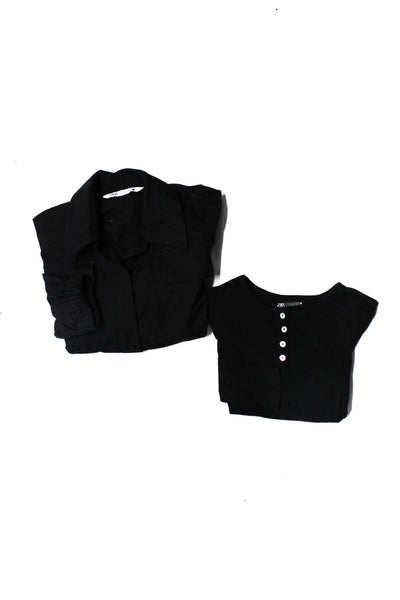 Zara Womens Long Sleeve Henley Top Tee Shirt Crop Jacket Black Size Small Lot 2