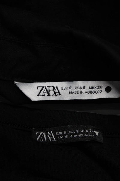 Zara Womens Long Sleeve Henley Top Tee Shirt Crop Jacket Black Size Small Lot 2