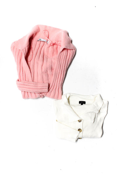 Zara Debut Womens Collared Cardigan Sweater Pink White Size Small Lot 2