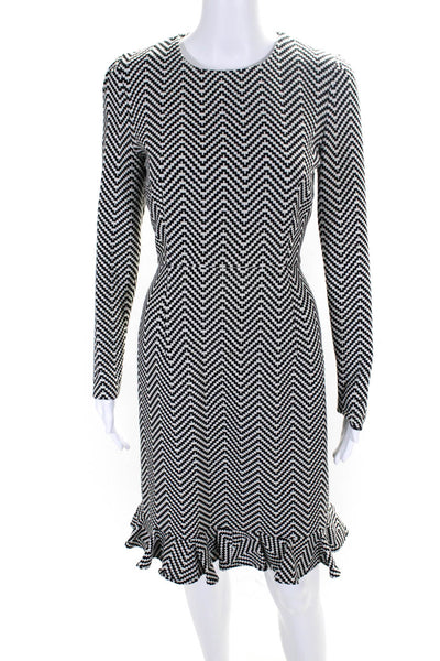 House of Holland Womens Cotton Geometric Ruffled Hem Sheath Dress Black Size 6