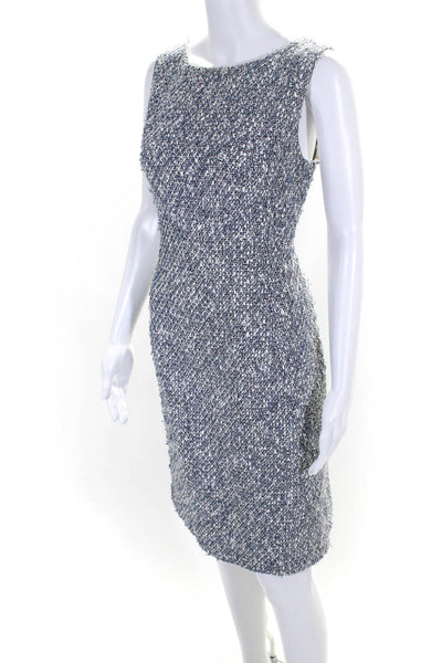 Oscar de la Renta Womens Woven Textured Striped Zipped Midi Dress Blue Size 8