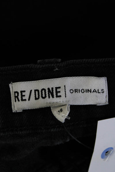 Redone Womens Cotton Fringed Hem Buttoned Skinny Leg Jeans Black Size EUR28