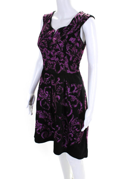 Yoana Baraschi Womens Abstract Print Pleated Lace Sleeveless Dress Purple Size 4