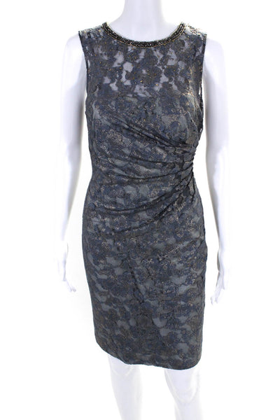Aidan Aidan Mattox Womens Beaded Metallic Lace Sleeveless Dress Blue Size 4