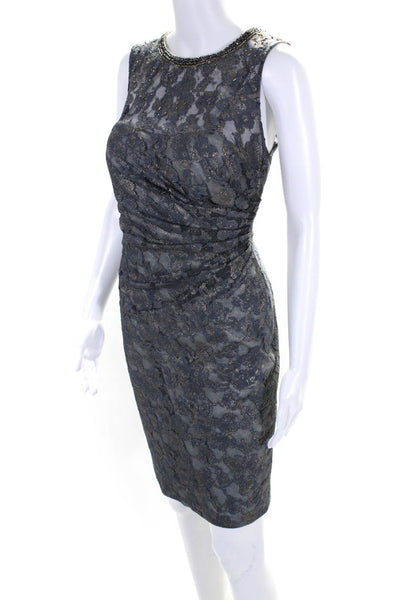 Aidan Aidan Mattox Womens Beaded Metallic Lace Sleeveless Dress Blue Size 4