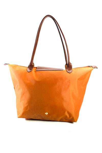 Longchamp Womens Zipped Snapped Buttoned Double Strapped Tote Handbag Orange