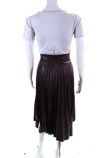 Intermix Womens Dark Red Pleated Vegan Leather Midi A-Line Skirt Size 4