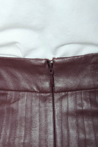 Intermix Womens Dark Red Pleated Vegan Leather Midi A-Line Skirt Size 4